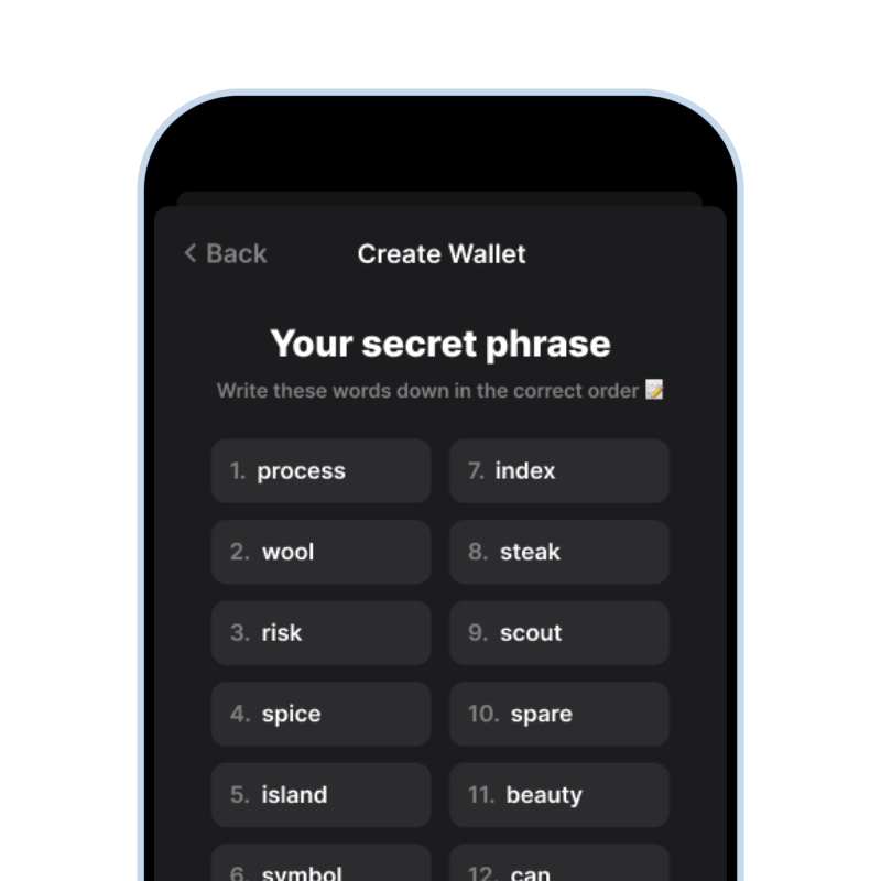 recovery phrase screen