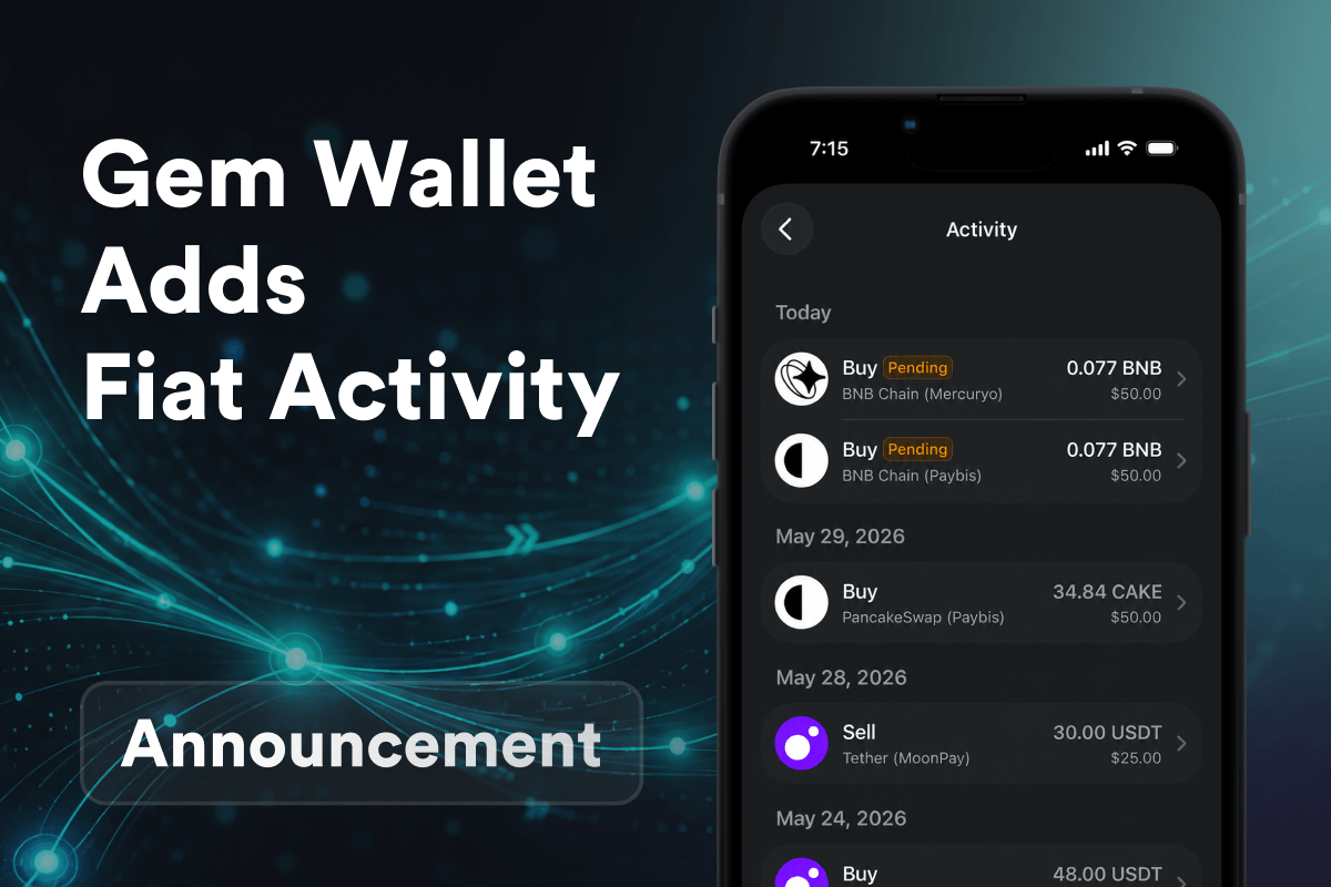 Gem Wallet Adds Fiat Activity: View Purchase and Sell History on iOS and Android