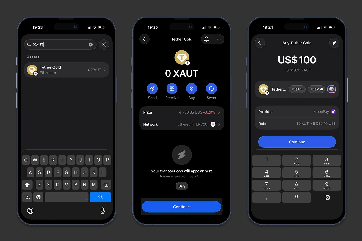Buying XAUT in Gem Wallet