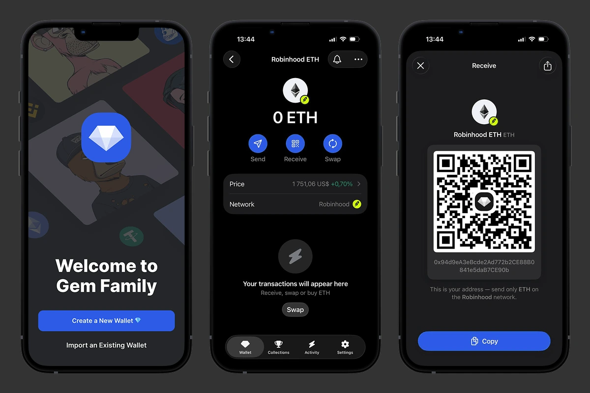 Creating a wallet and getting your Robinhood Chain address in Gem Wallet