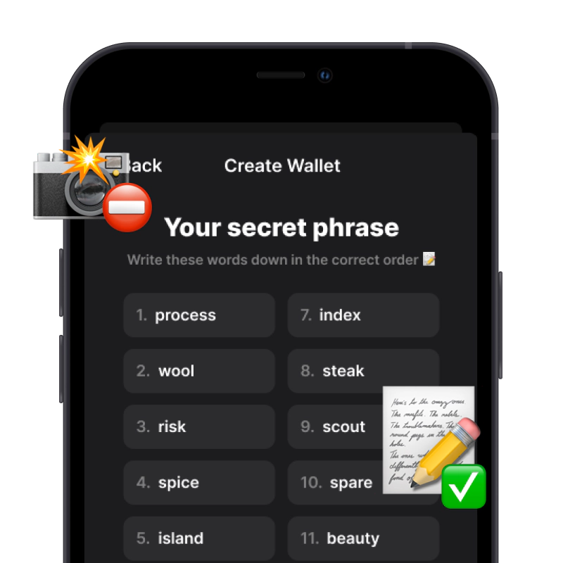 Secret phrase with Gem Wallet