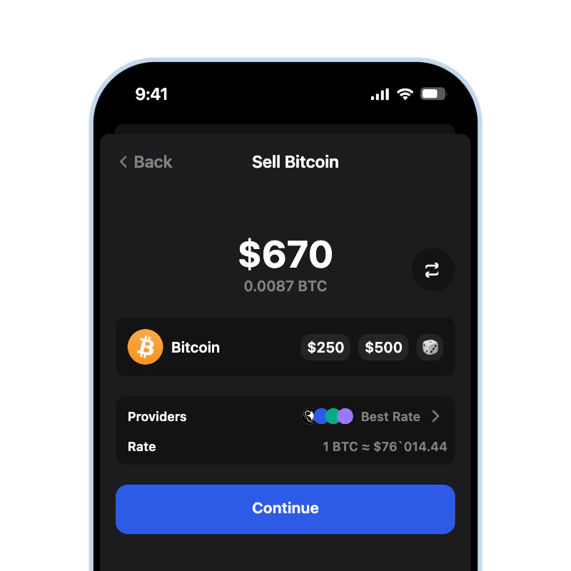 Sell Bitcoin (BTC) for cash using Gem Wallet