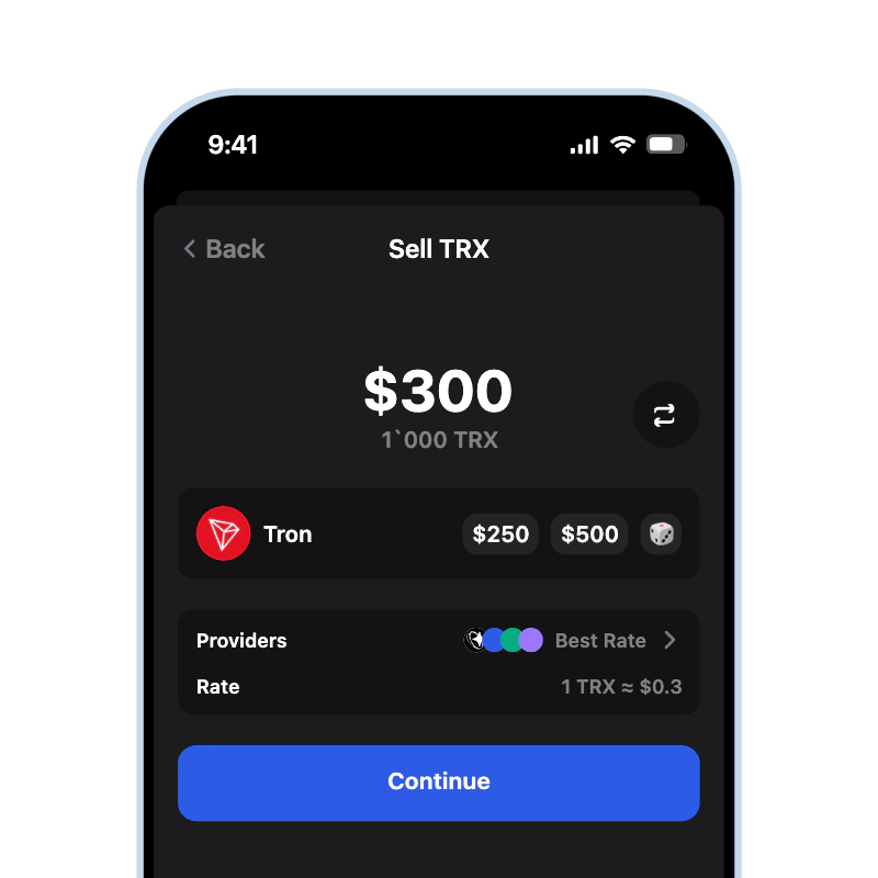 Sell Tron (TRX) for cash using Gem Wallet