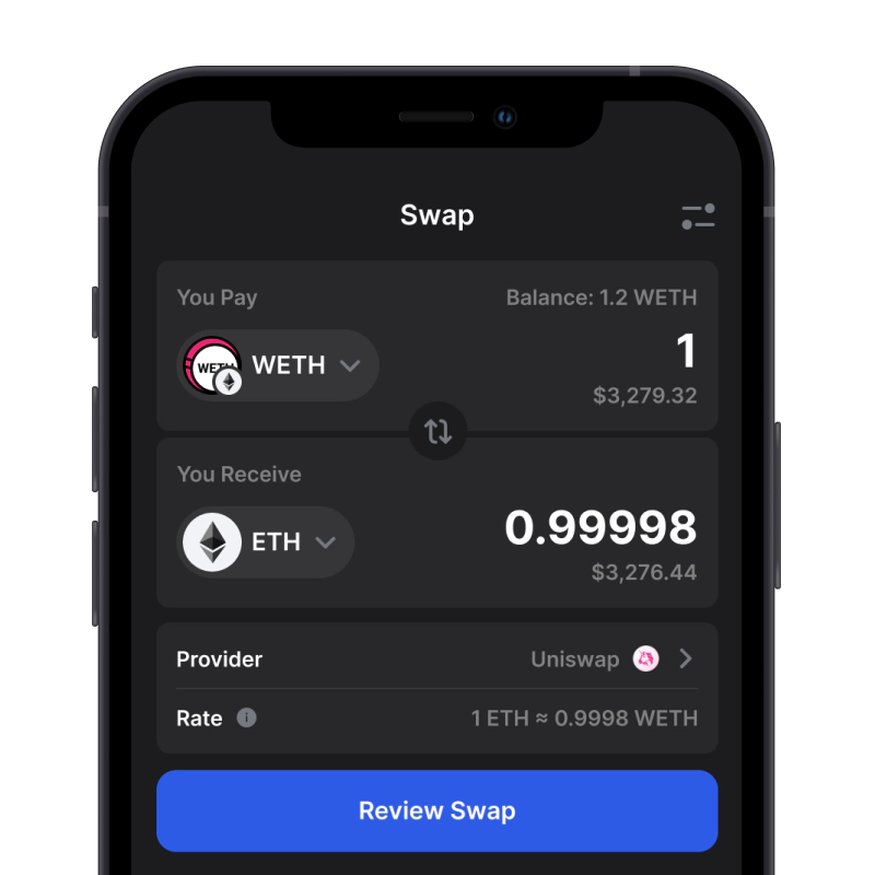 Unwrap WETH to ETH in Gem Wallet